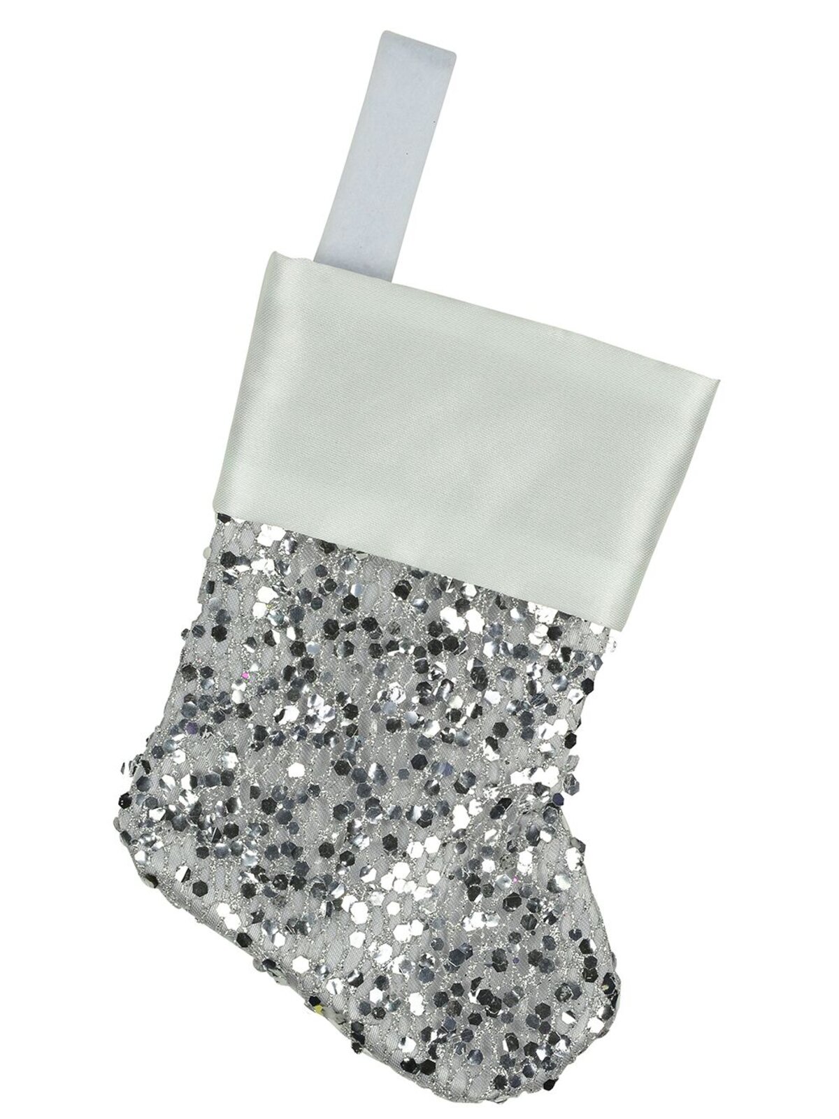 Mini Silver Sequin Christmas Stocking Hanging Decorations - 6 x 15cm