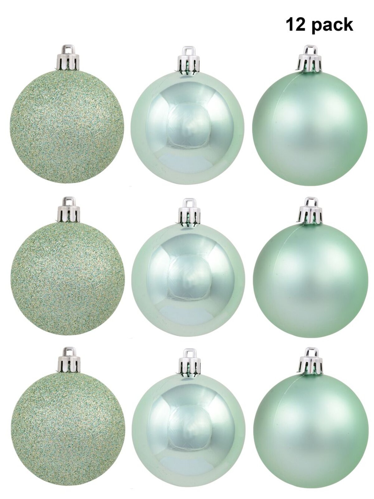 Mint Green Matte, Glitter & Shiny Baubles - 12 x 60mm