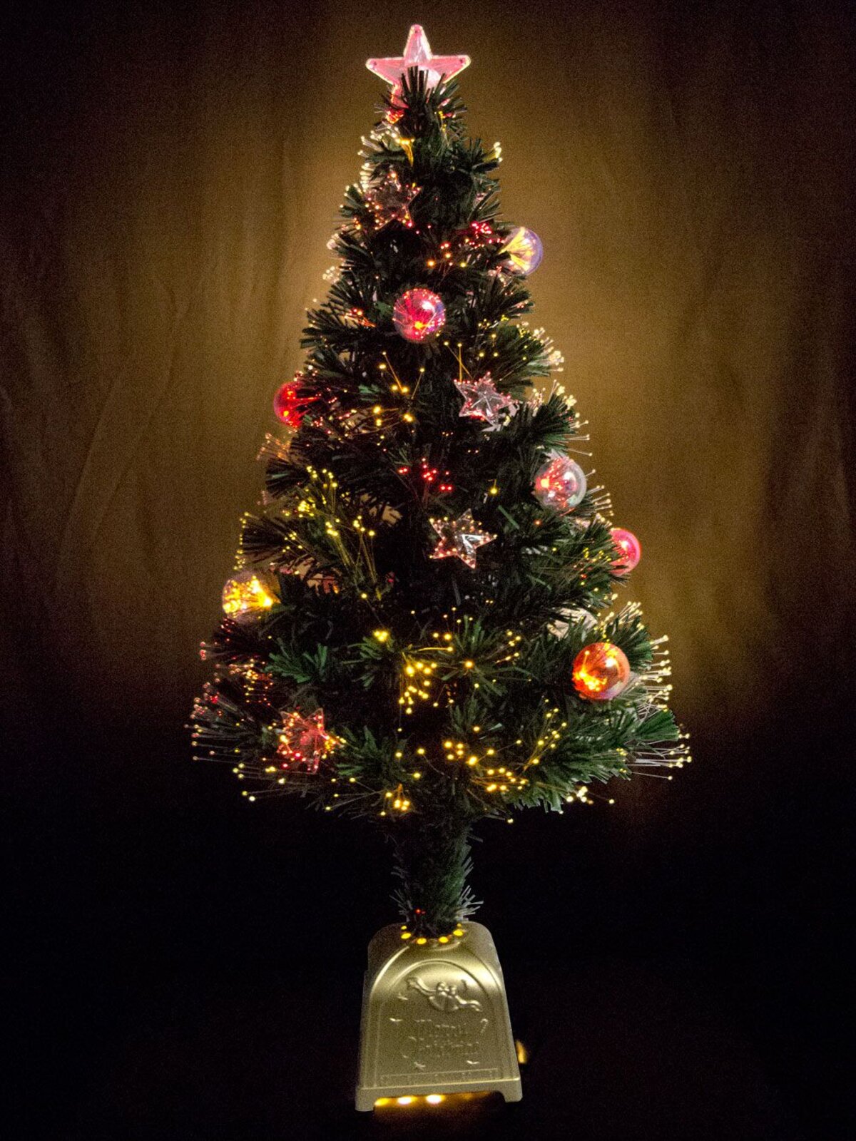 Multi Colour Fibre Optic Christmas Tree with Baubles, Stars & 100 Tips - 90cm