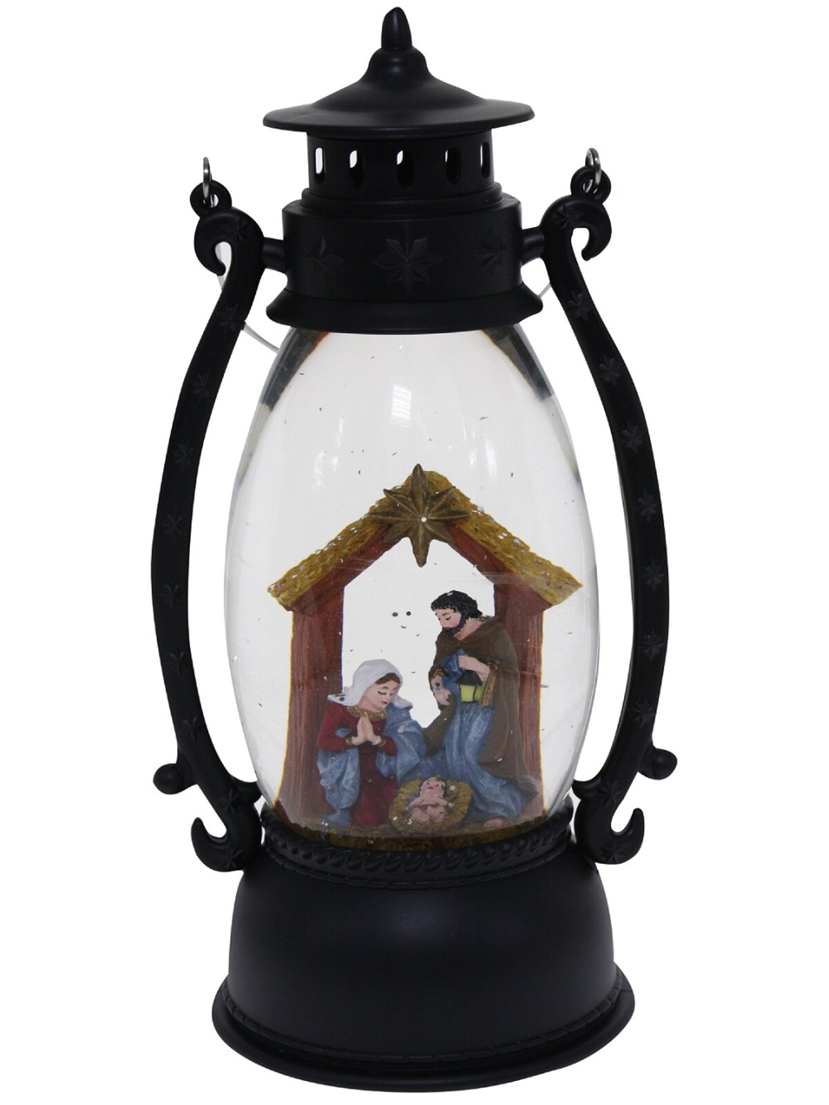 Nativity Manger Scene Hurricane Lantern Christmas Snow Globe - 26cm