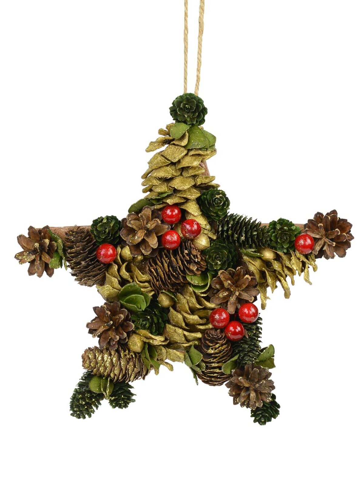 Natural Hanging Star Ornament With Gold Highlights - 27cm