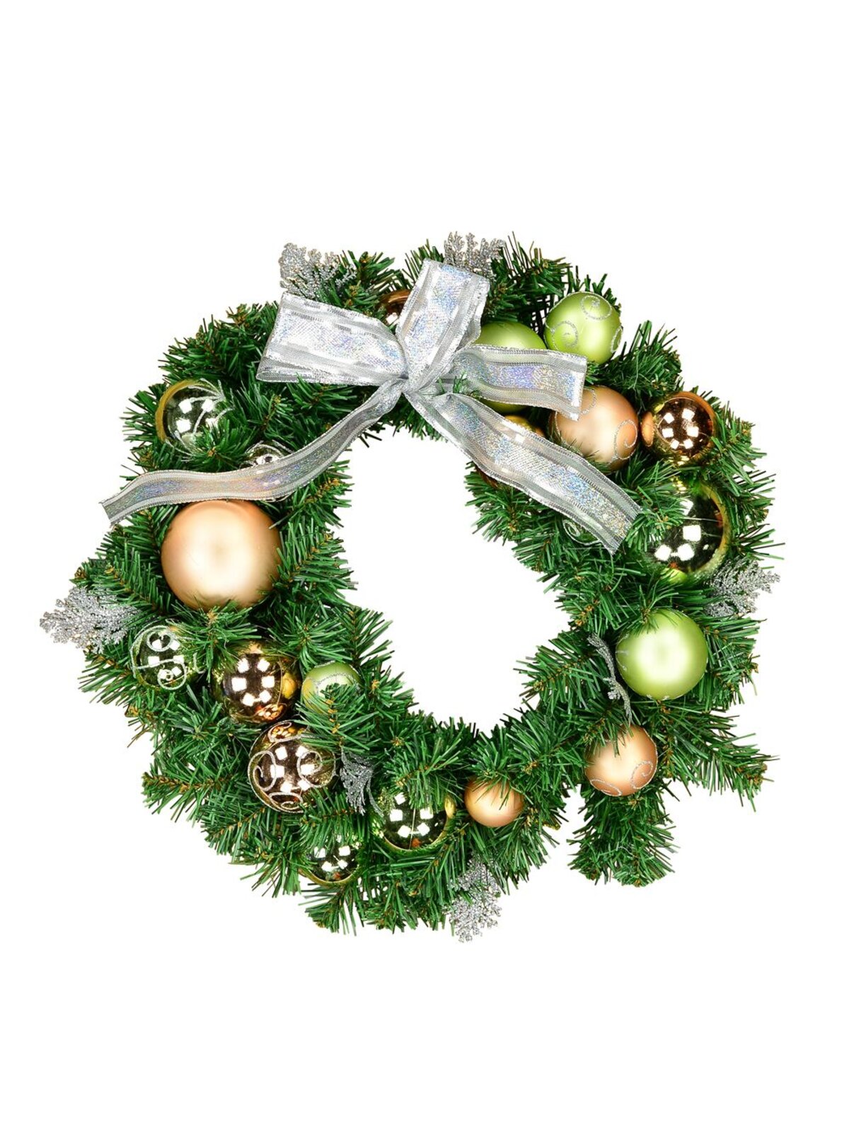 Pre-Decorated Antique Mint & Antique Rose Baubles Pine Wreath - 44cm