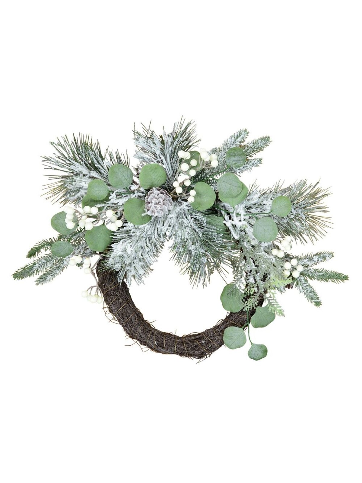 Pre-Decorated Wire Spun Winter Wreath With Mixed Flocked Foliage - 65cm