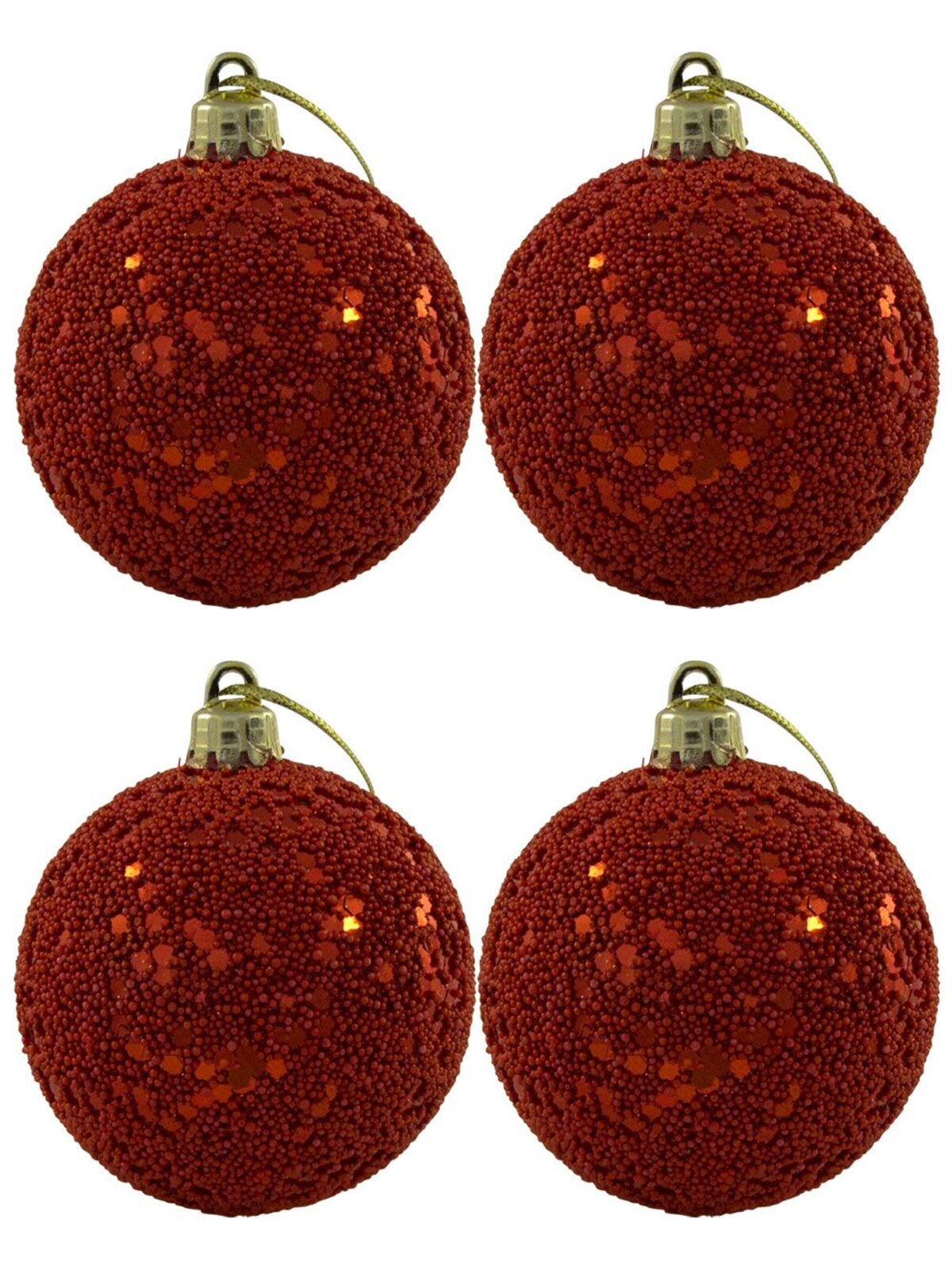 Red Beaded Baubles With Sequins - 6 x 60mm