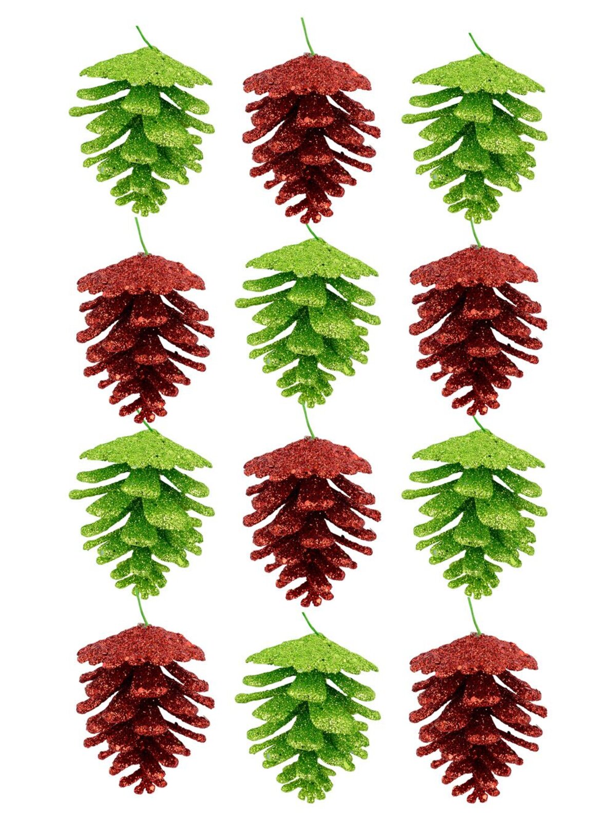 Red & Green Glitter Pine Cone Hanging Decoration - 12 x 60mm