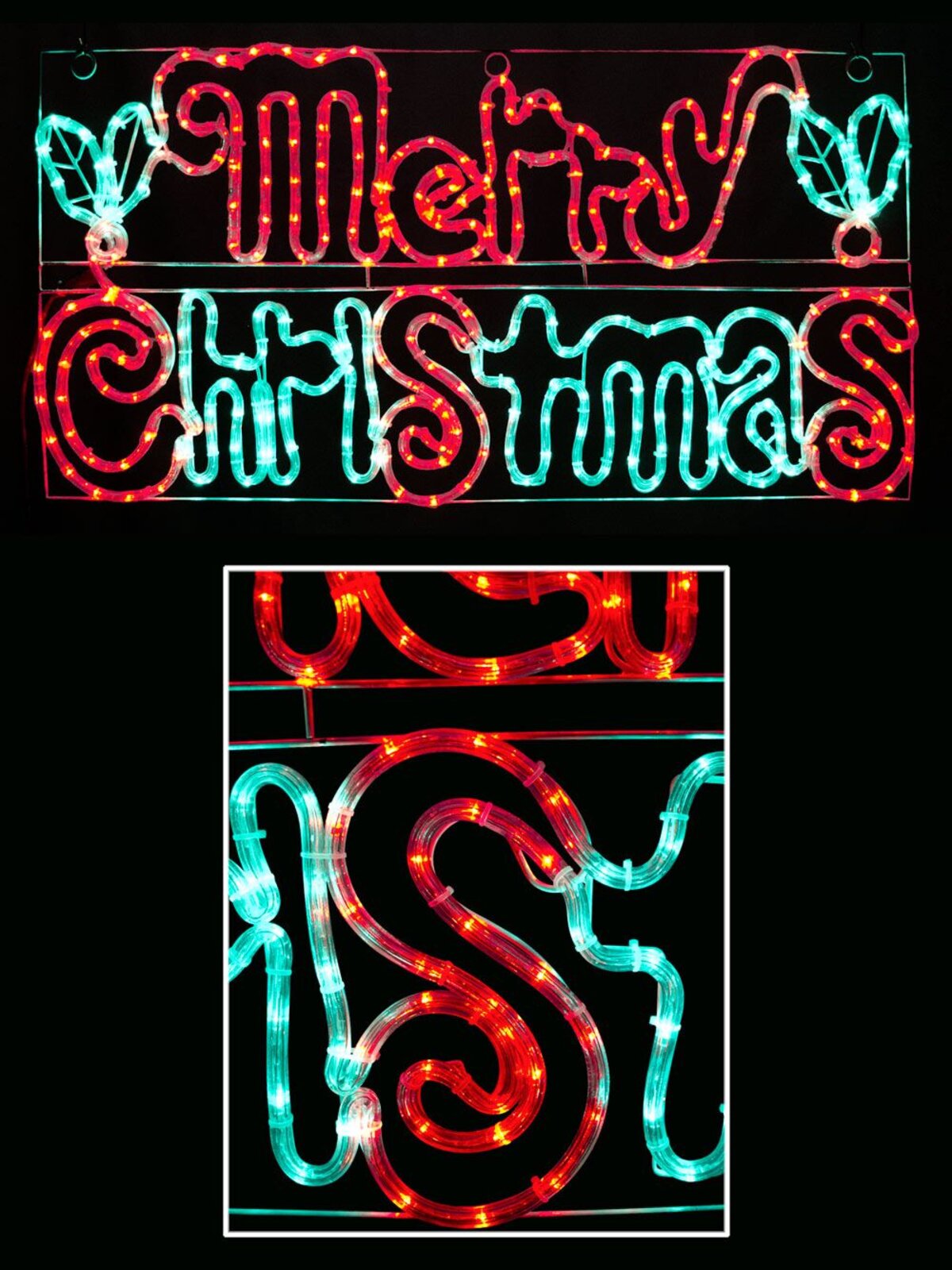 Red & Green Merry Christmas Rope Light Silhouette - 52cm