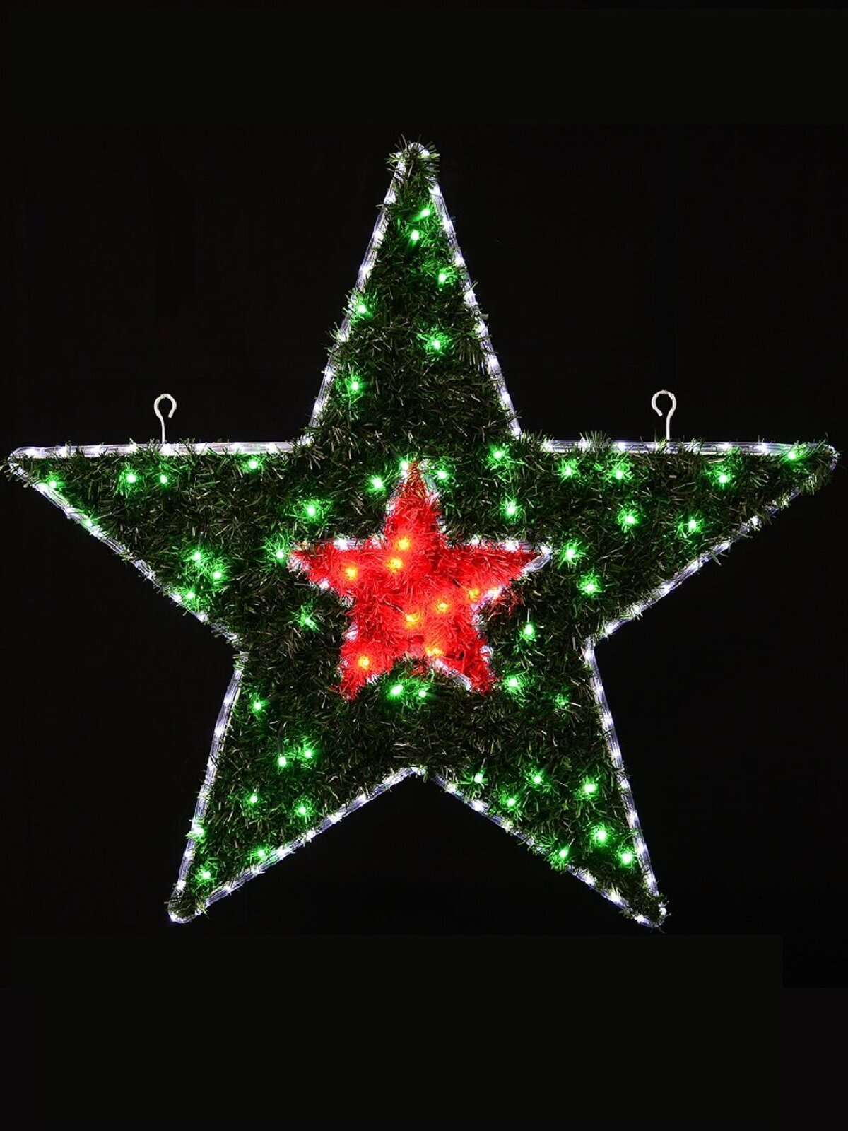 Red & Green Tinsel With Cool White LED Star Rope Light Silhouette - 95cm