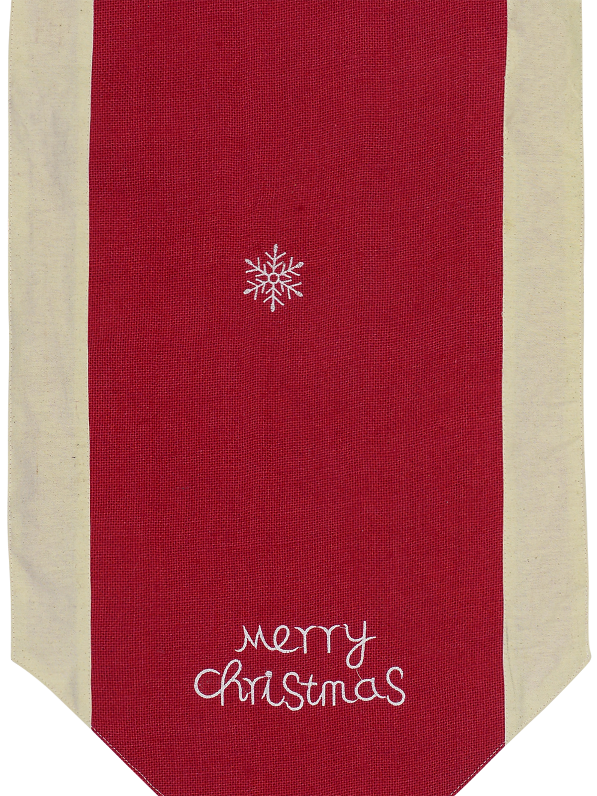 Red Hessian Christmas Table Runner With Nude Fabric Border & Tassel - 1.4m