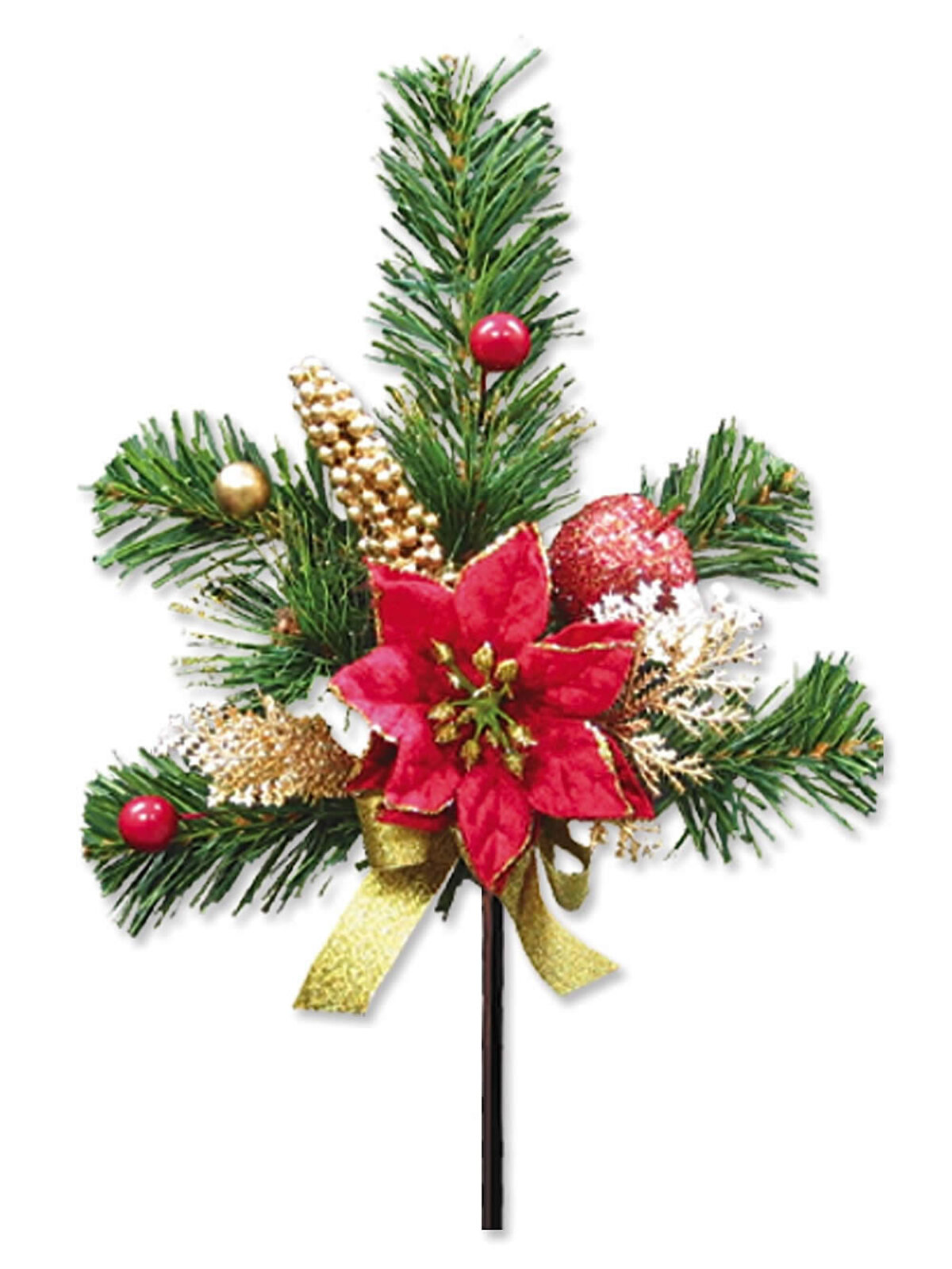 Red Poinsettia With Apples Berries & Assorted Decorations Pick - 50cm