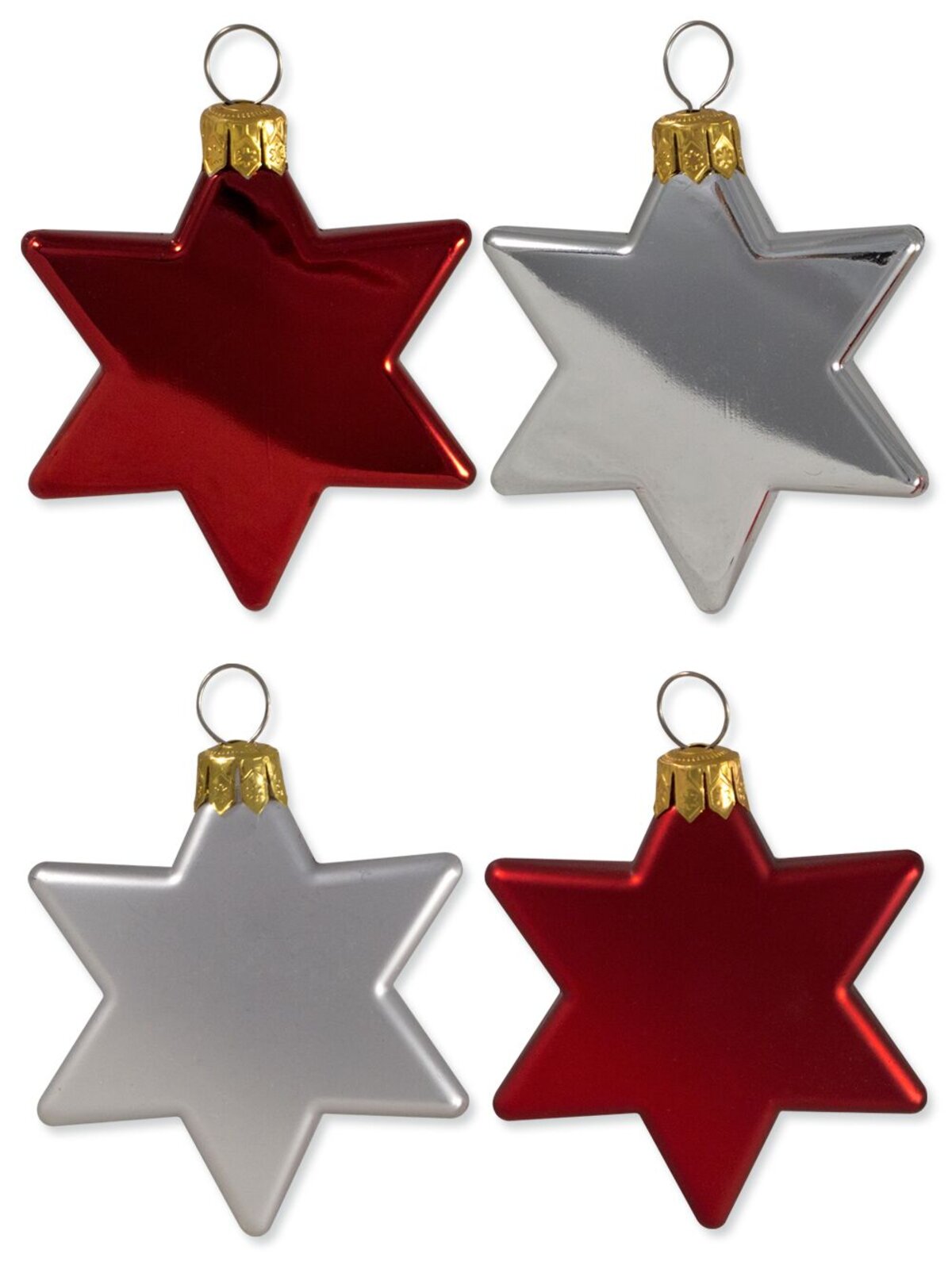 Red & Silver Metallic & Matte Star Decorations - 20 x 65mm
