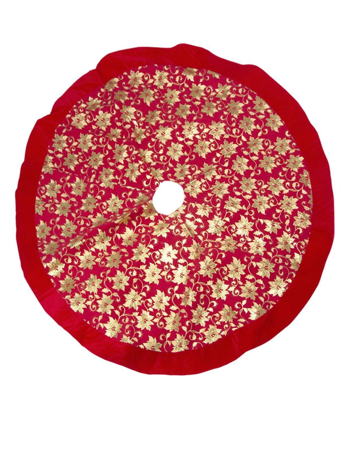 Red With Gold Poinsettia Pattern Tree Skirt - 1.2m