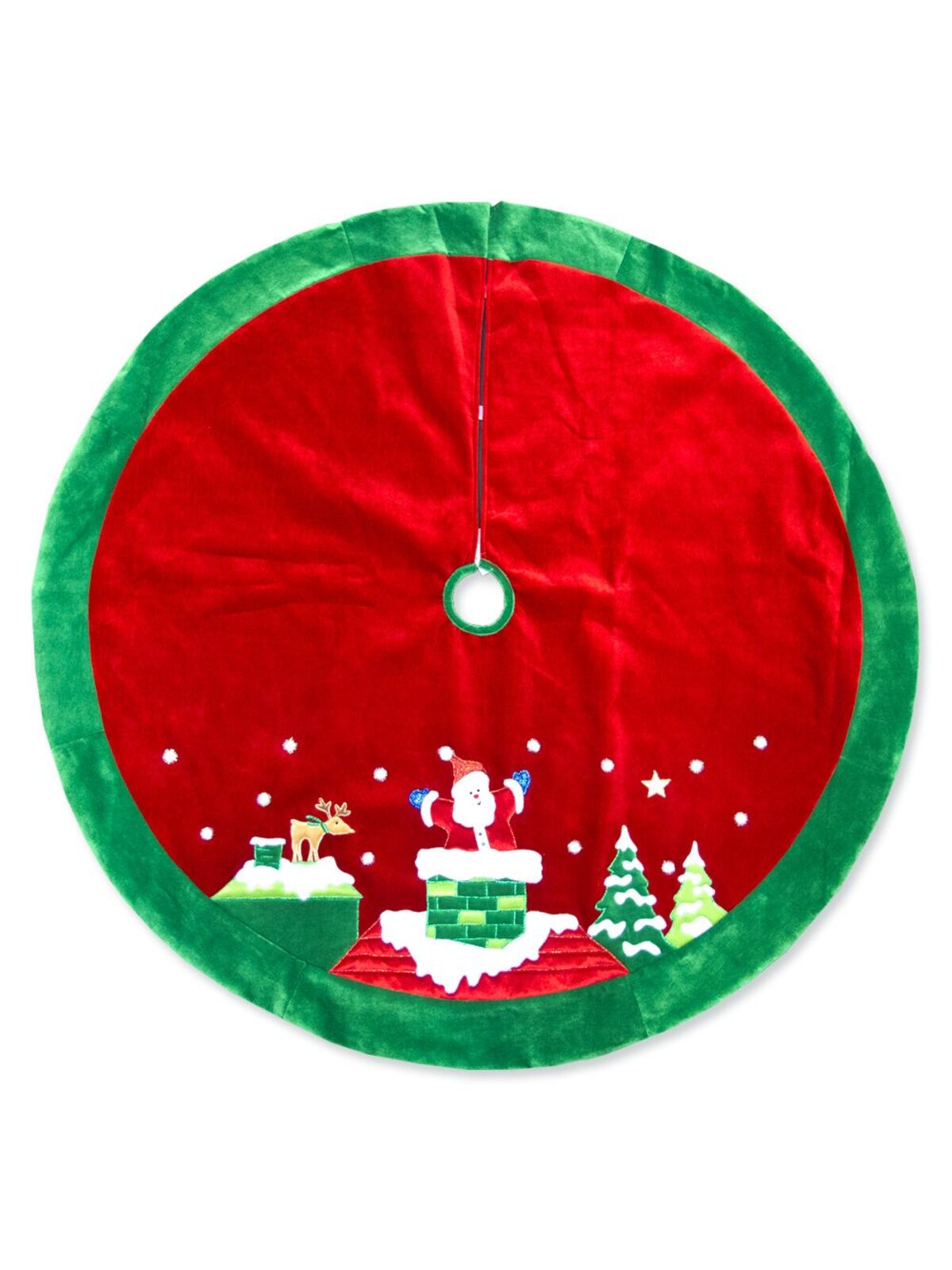 Red With Green Border & Santa Design Tree Skirt - 1.2m