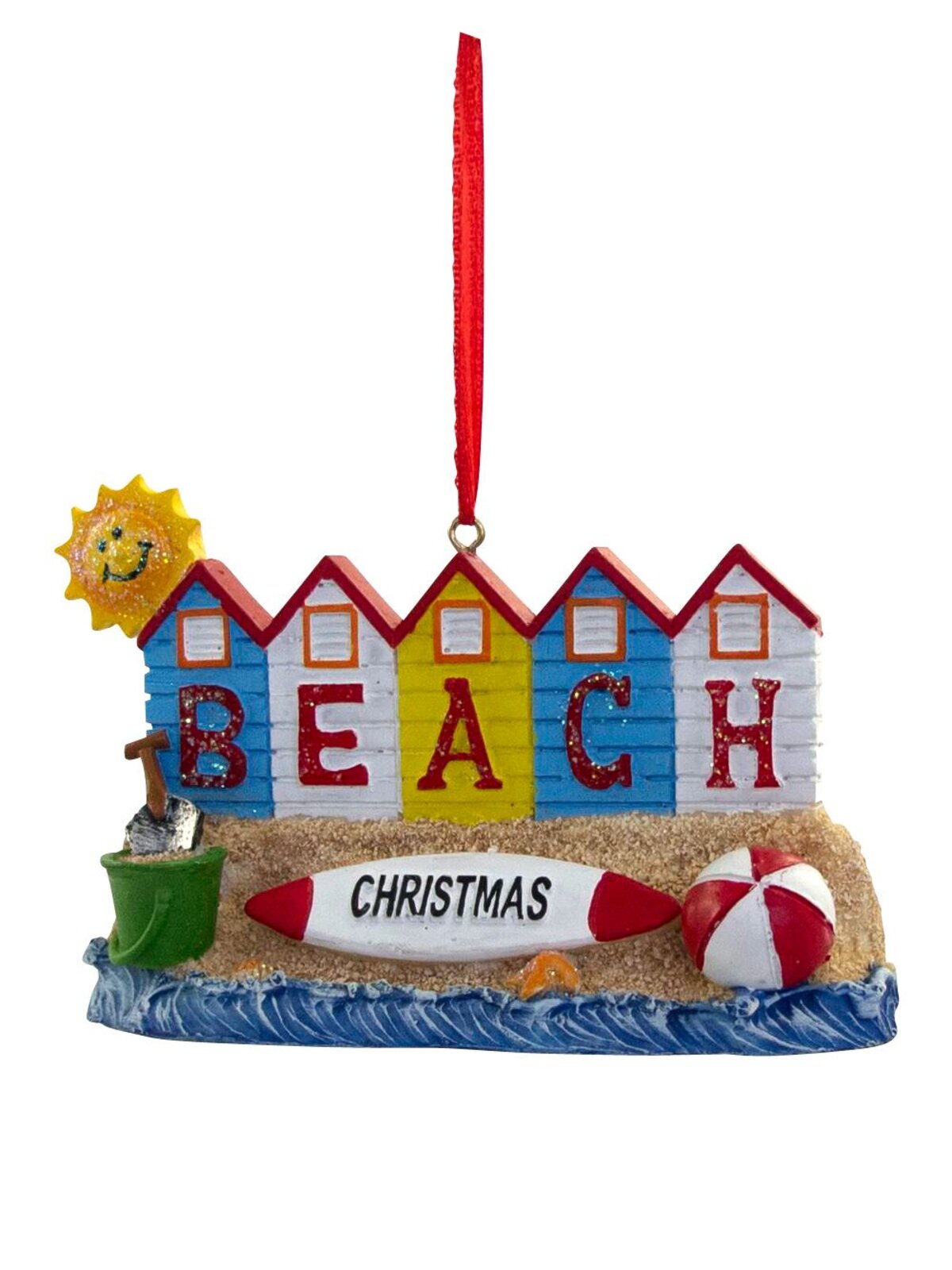 Resin Summer Beach Hut Scene Hanging Ornament - 11cm
