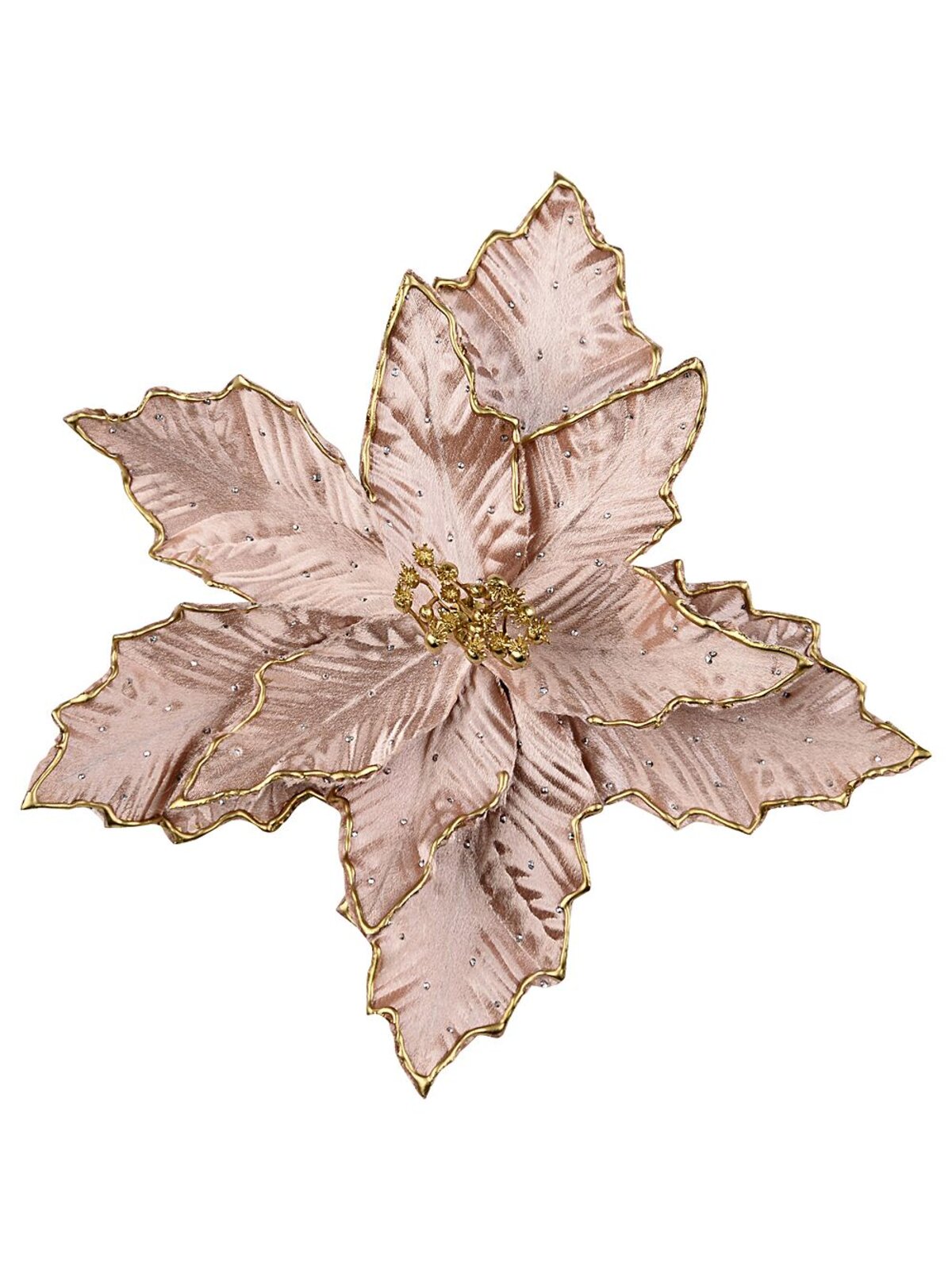Rose Gold With Silver Diamantes Poinsettia Christmas Tree Clip Pick | 28cm