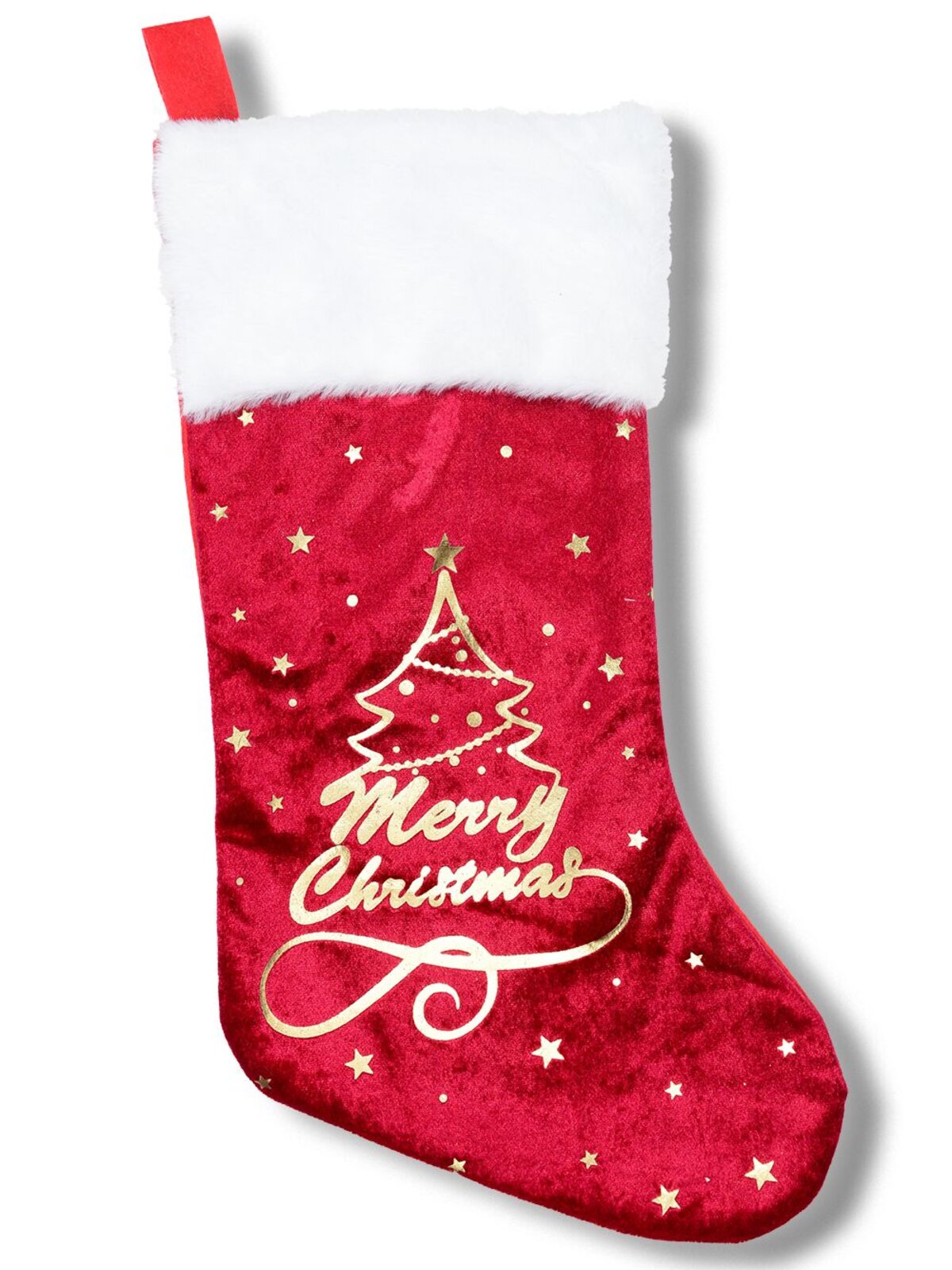 Ruby Velvet Gold Tree & Script Christmas Stocking | 45cm
