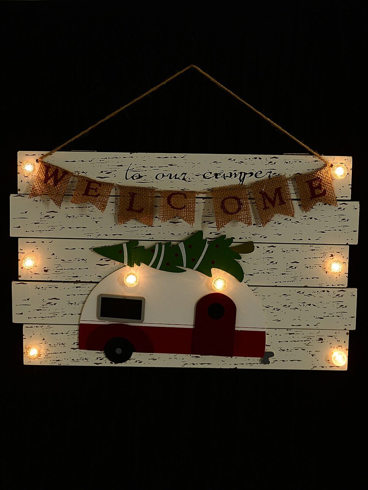 Rustic Welcome To Our Camper With Illumination Christmas Plaque - 41cm