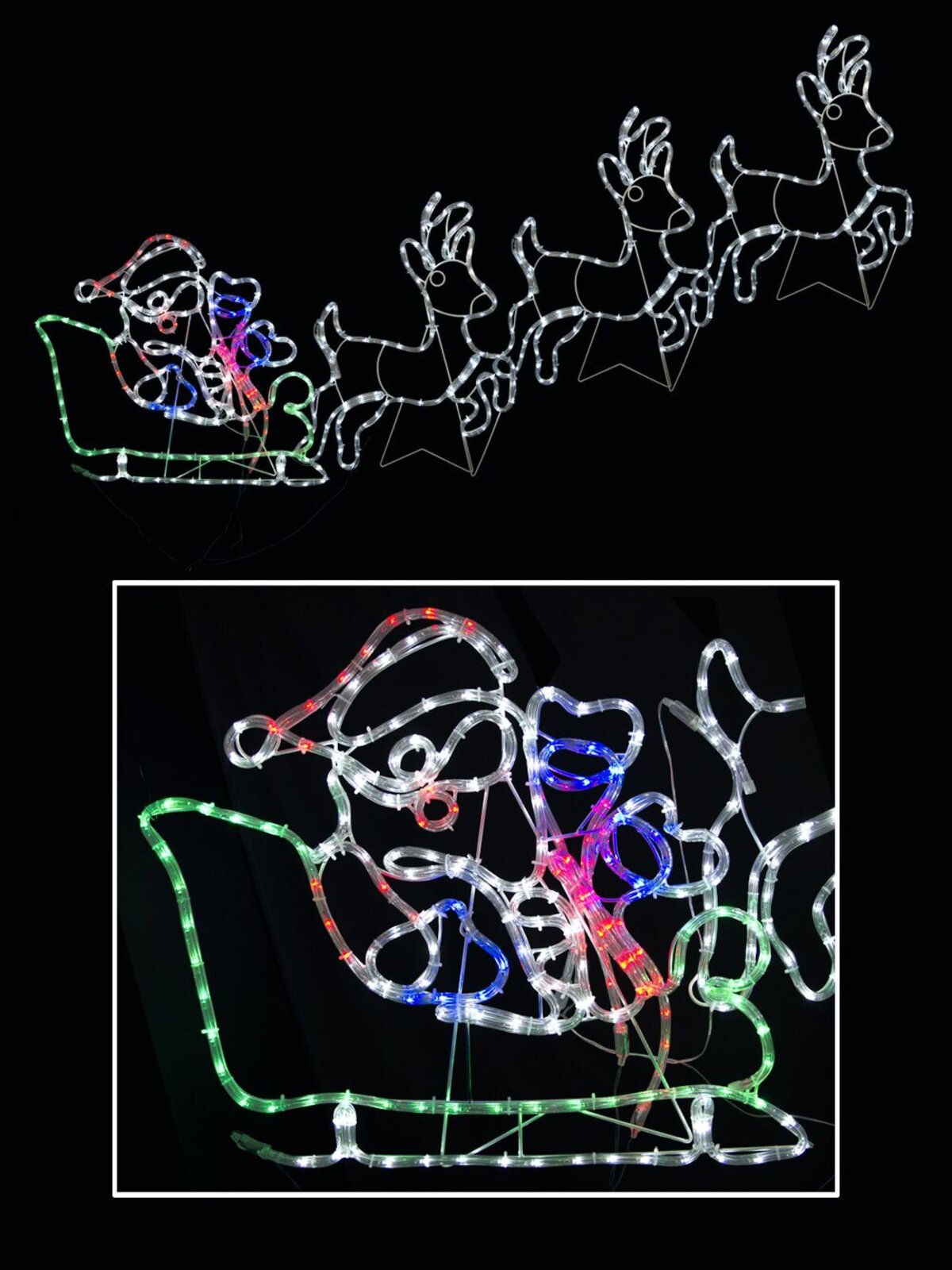 Santa, Sleigh & Reindeers LED Rope Light Silhouette - 2.5m
