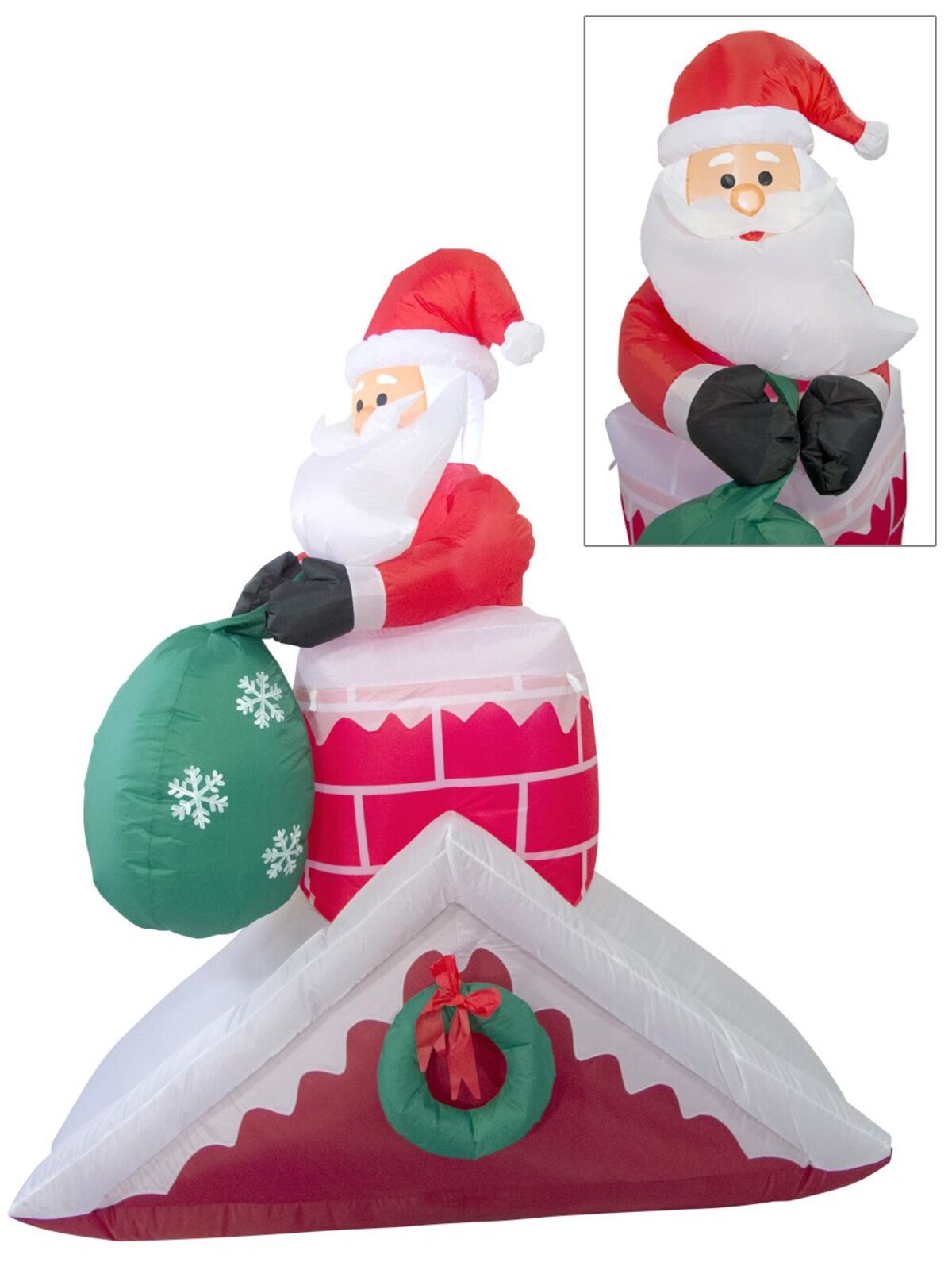 Santa With Sack In Chimney On Rooftop Illuminated Inflatable - 1.5m