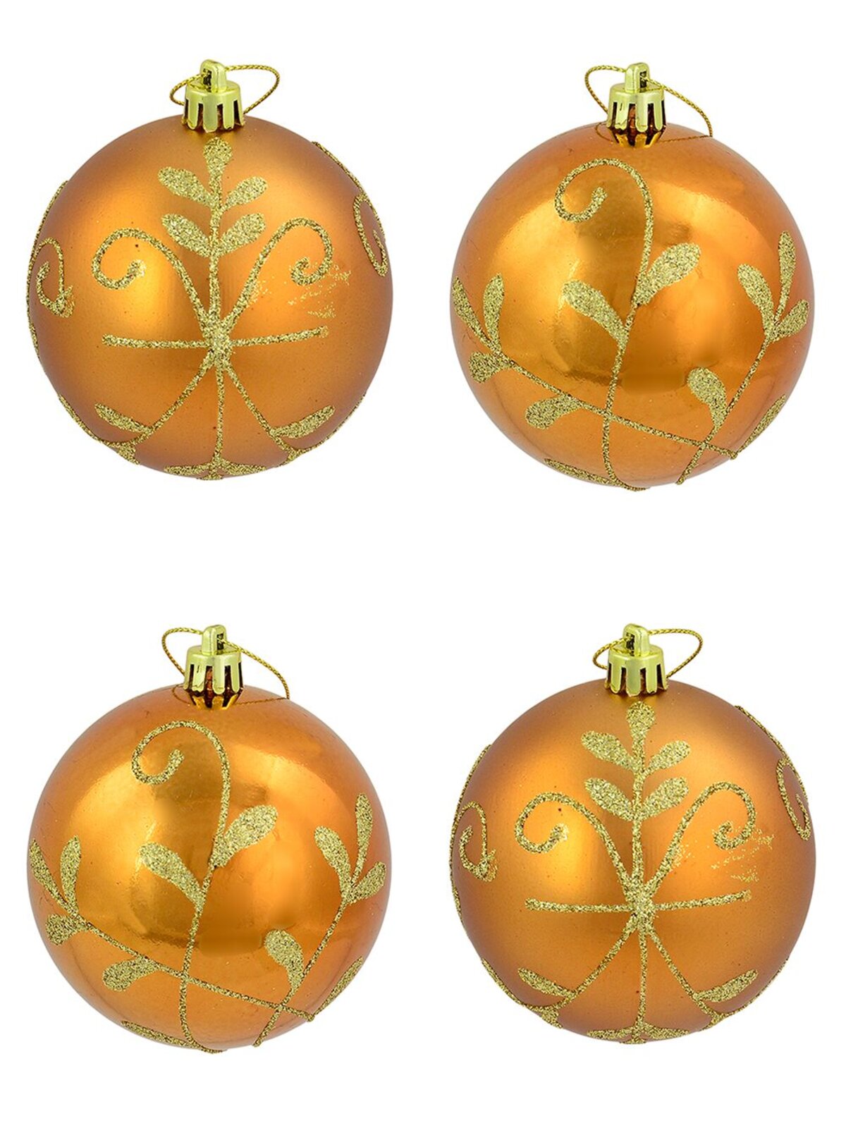 Shiny & Matt Copper Baubles With Gold Glittered Pattern - 6 x 80mm