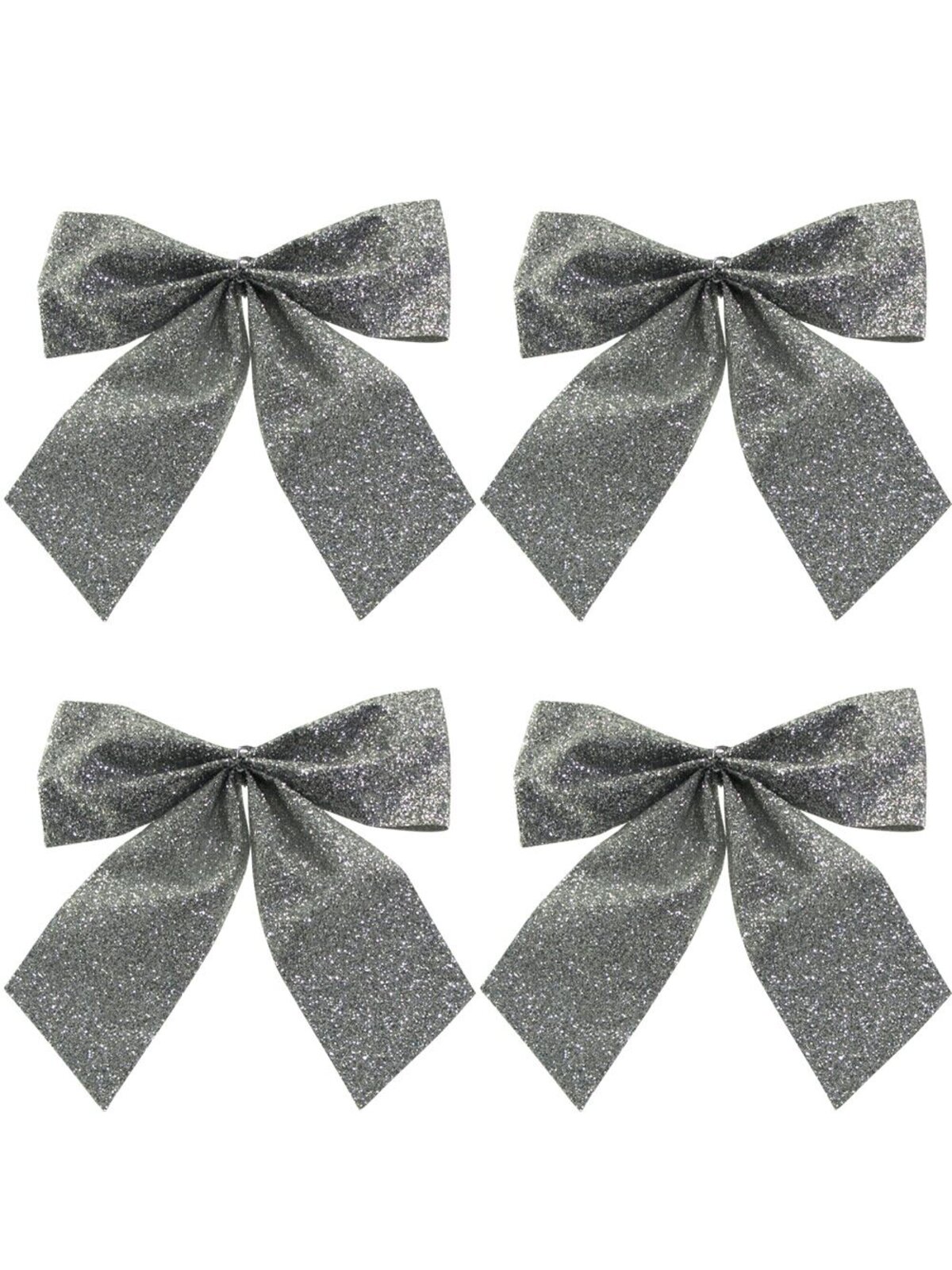 Silver Glitter Christmas Tree Bows - 6 x 80mm