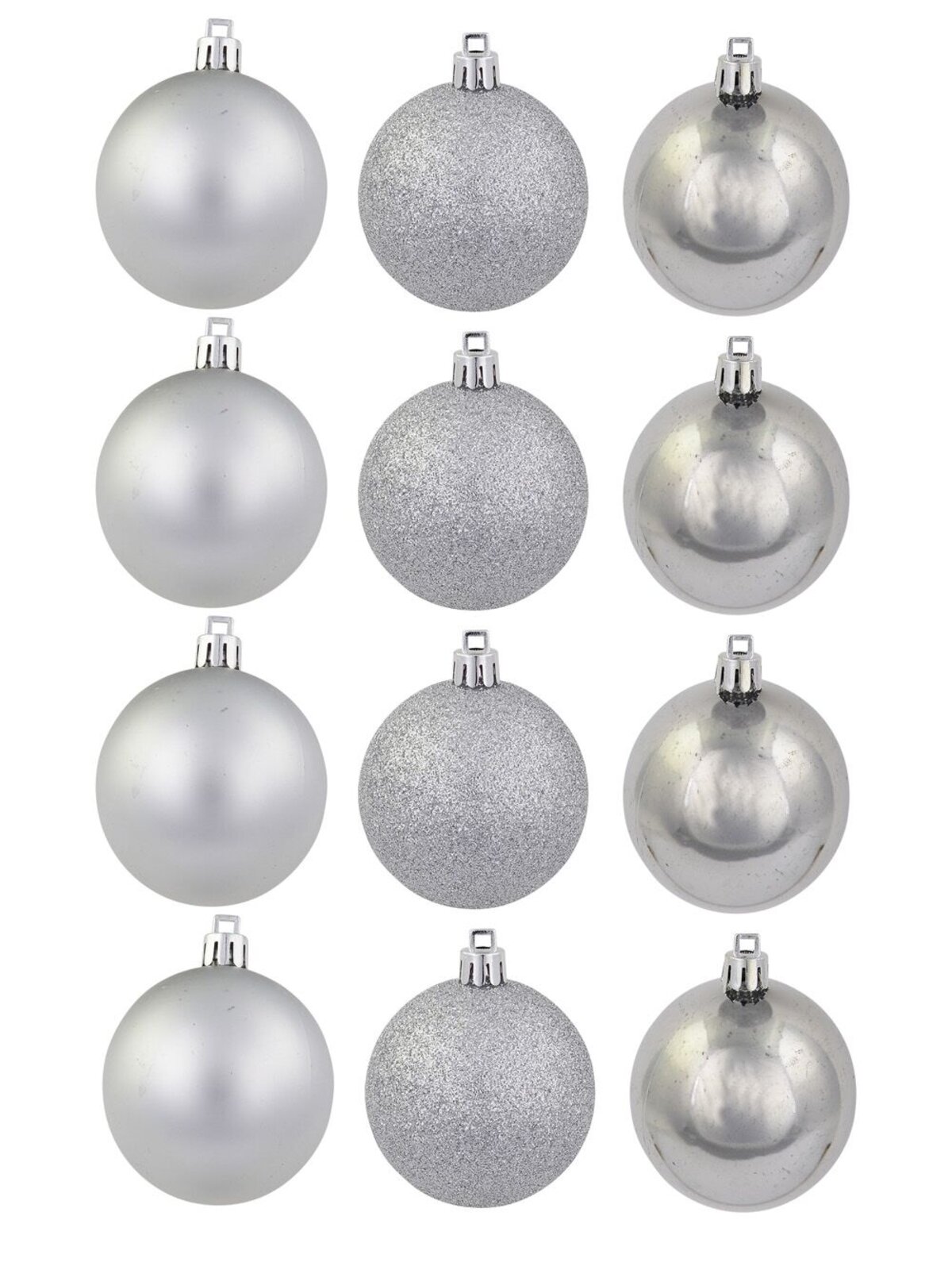 Silver Matte, Metallic & Glitter Baubles - 12 x 60mm