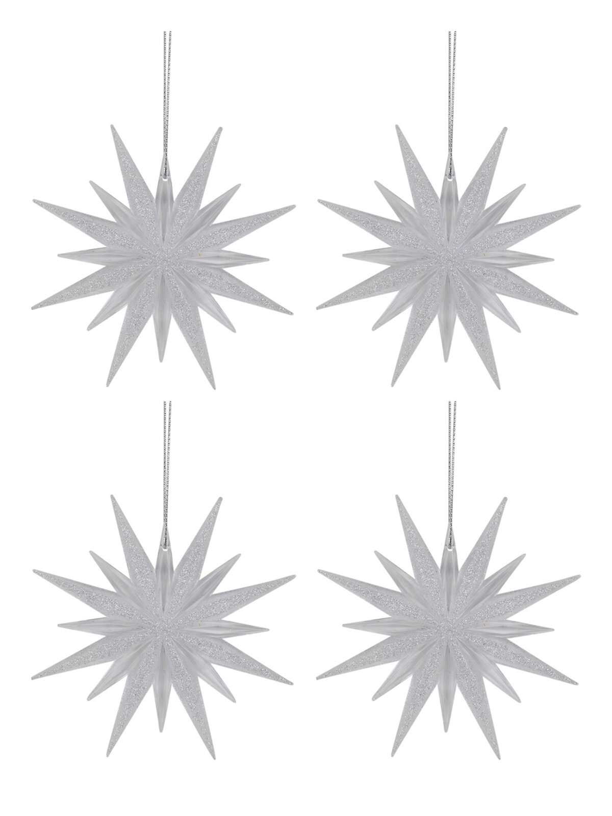 Silver Snowflake Hanging Ornament with Silver Glitter - 4 x 12cm