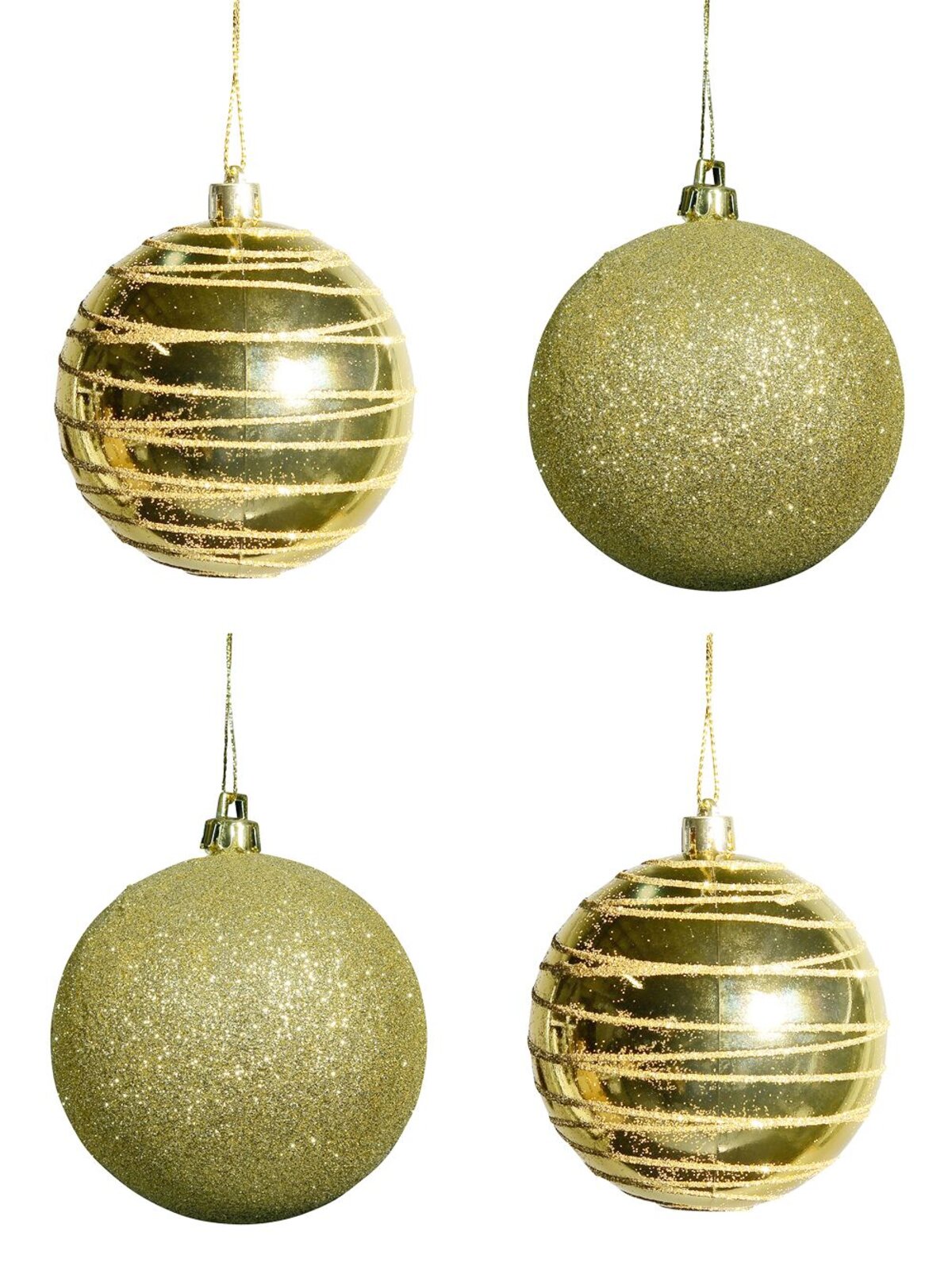 Soft Gold Glitter & Soft Metallic Gold With Gold Glitter Lines Baubles - 4 x 80mm