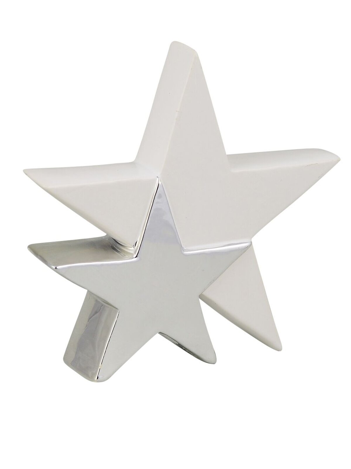 Standing Double Star In White With Silver Ceramic Christmas Ornament - 17cm