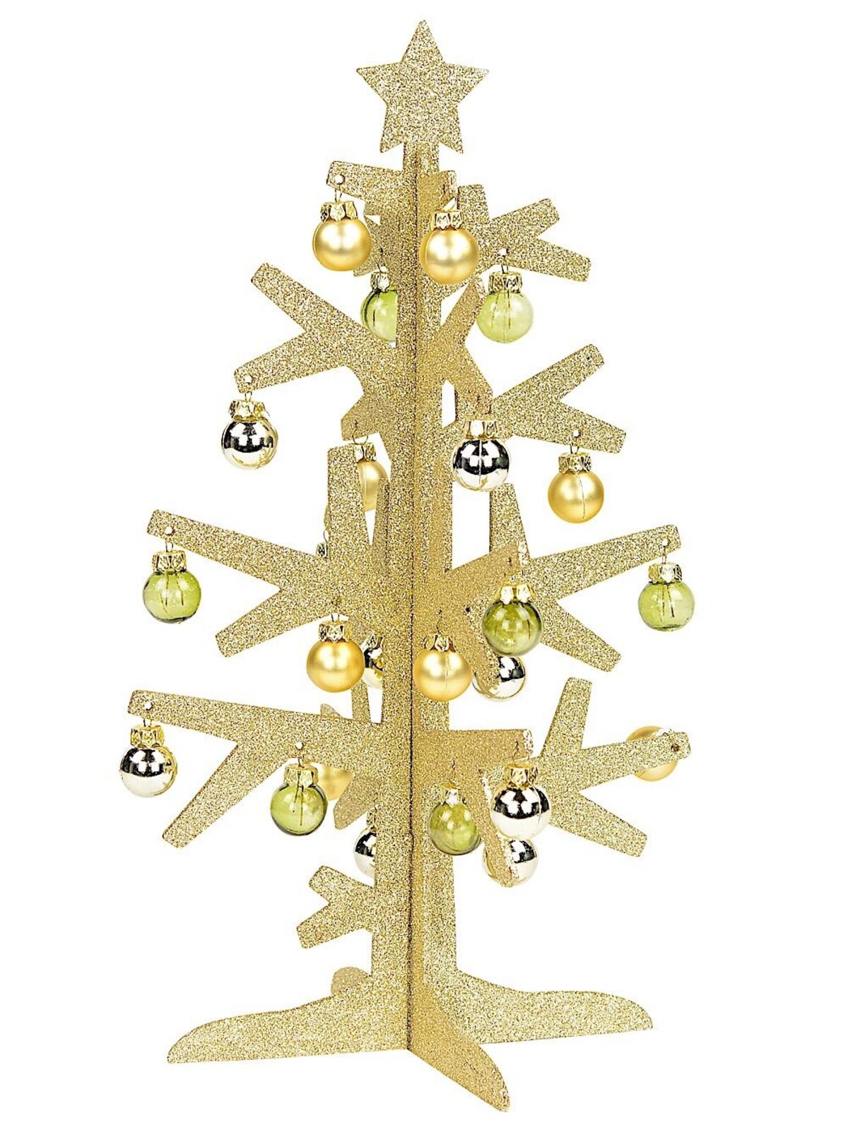 Table Top Tree In Gold Glitter With Decorative Baubles - 35cm