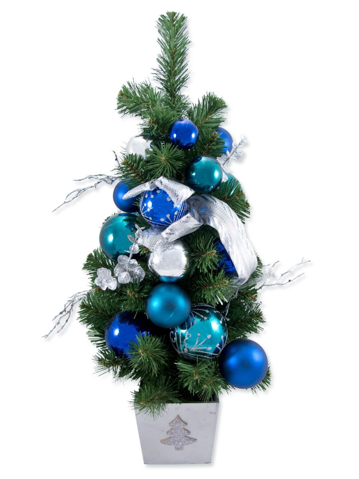 Table Top Trees - Pre-Decorated With Baubles, Twigs & Ribbon - 64cm