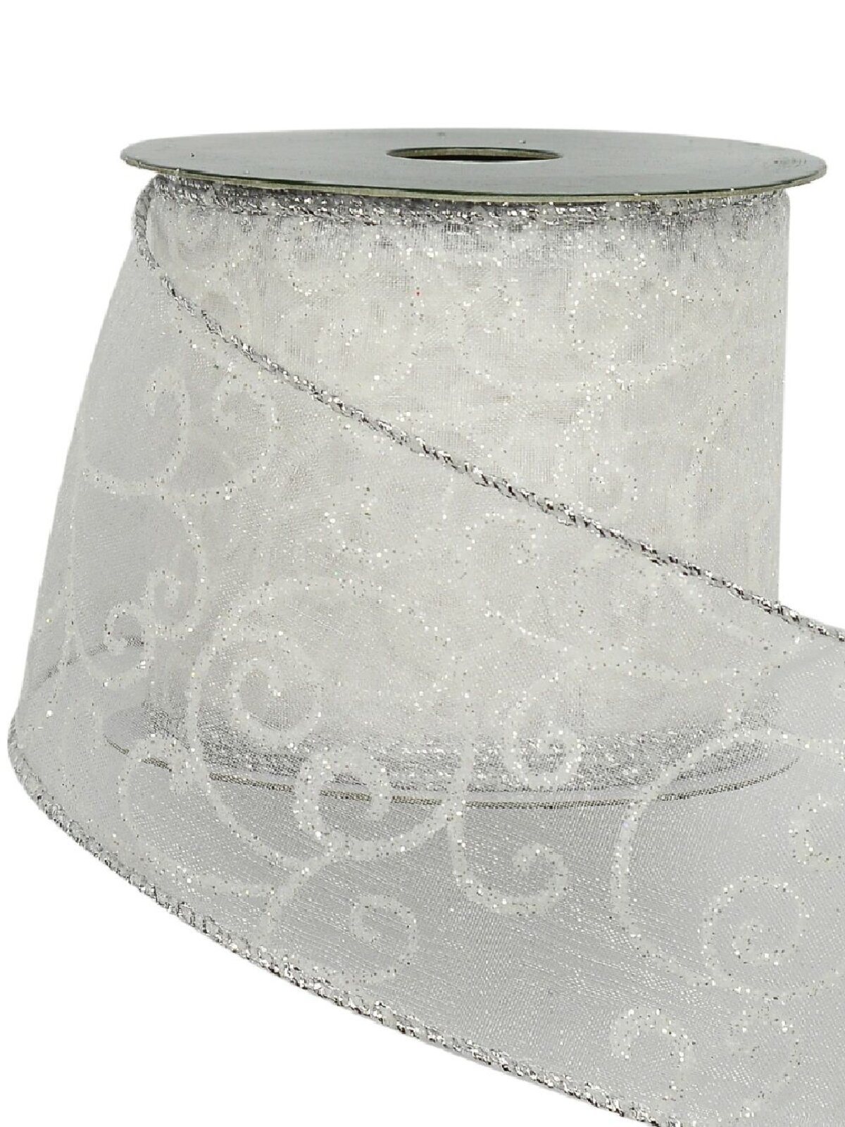 White Filigree Pattern Organza Wide Cut Ribbon 3m x 63mm