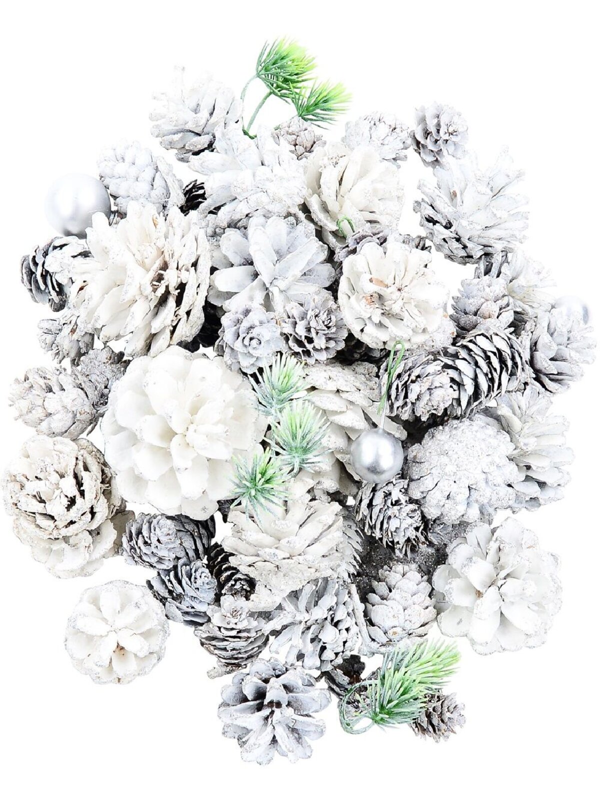 White & Frosted Natural Pinecones With Assorted Decorations | 350g