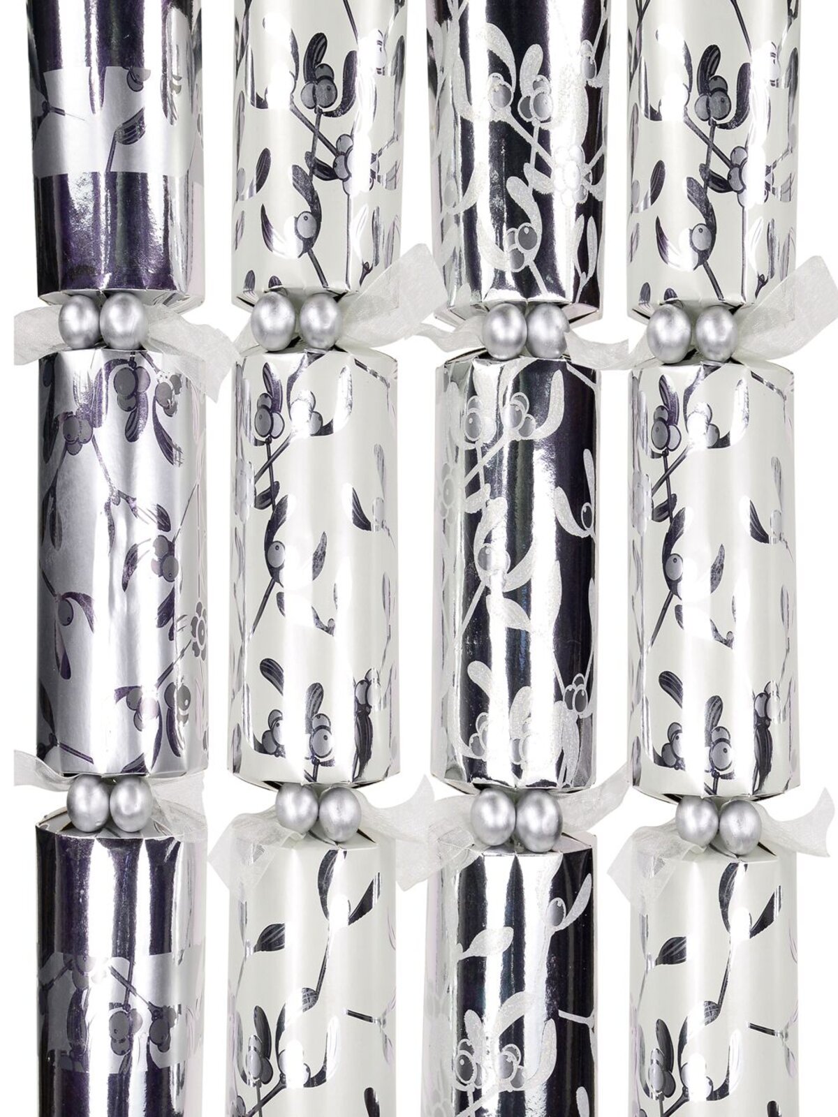 White & Silver With Silver Holly Design Christmas Cracker Bon Bons - 6 x 41cm