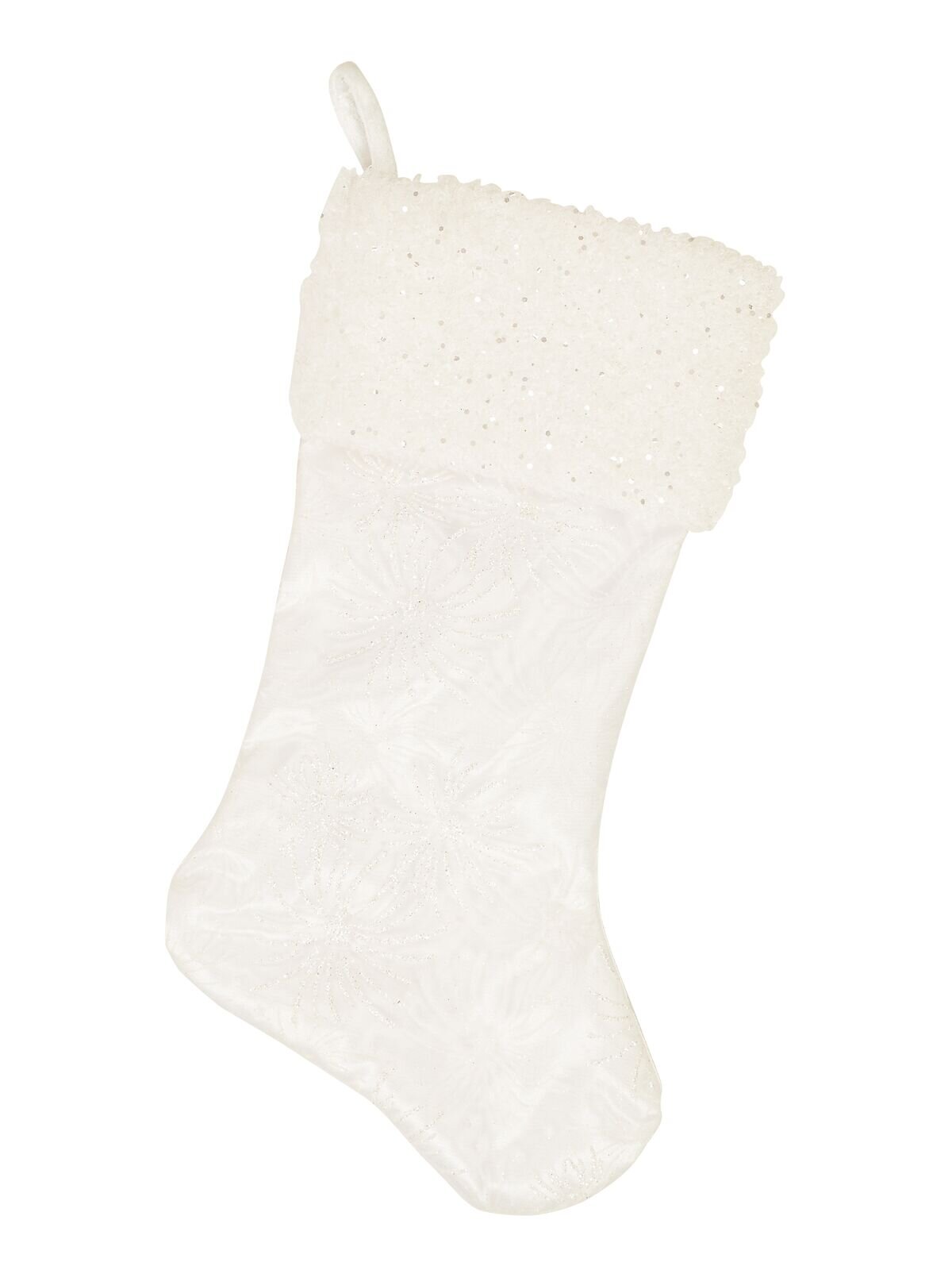 White With Iridescent Glittered Sunburst Pattern Christmas Stocking - 48cm