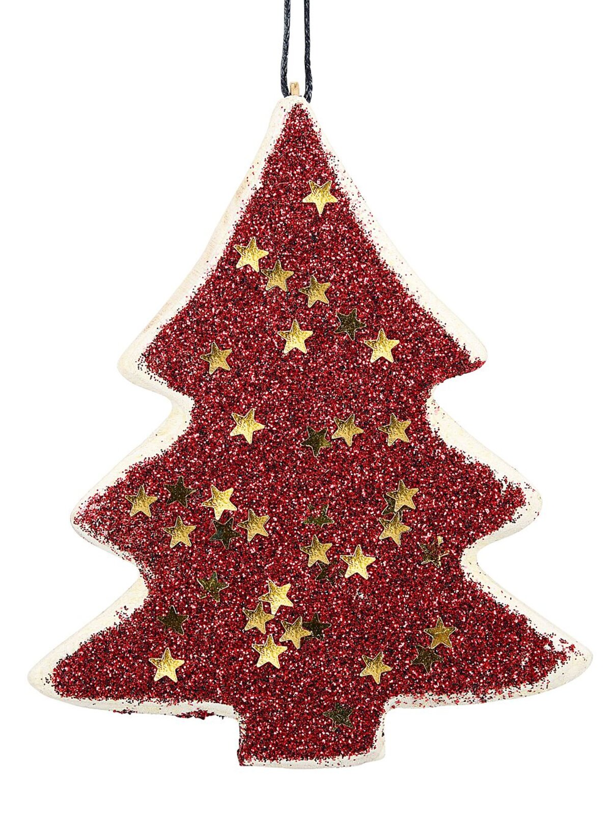 Wood Tree With Red Glitter & Stars Christmas Tree Hanging Decoration - 11cm