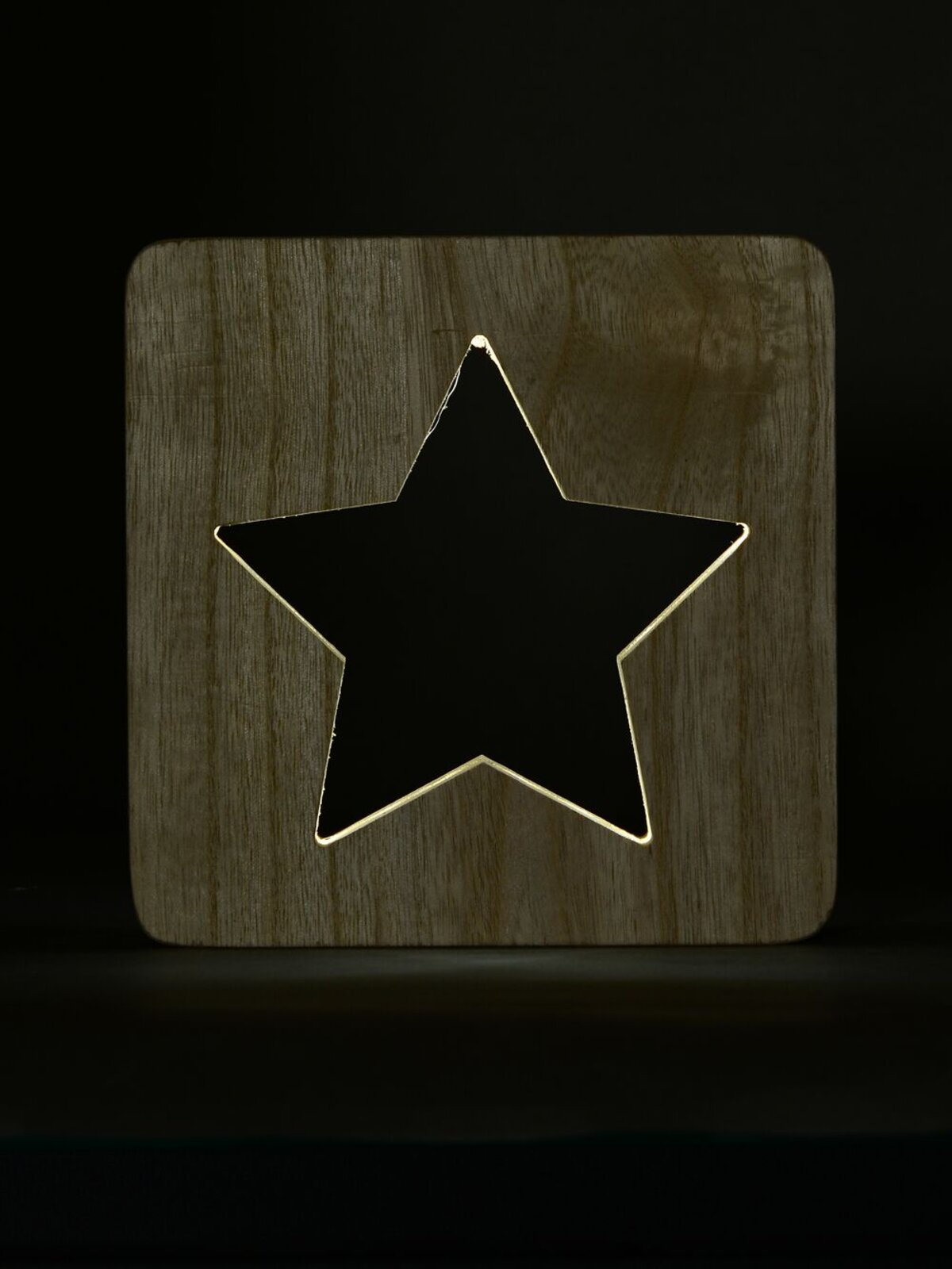 Wooden Star Laser Cut-Out With White SMD Christmas Ornament - 18cm