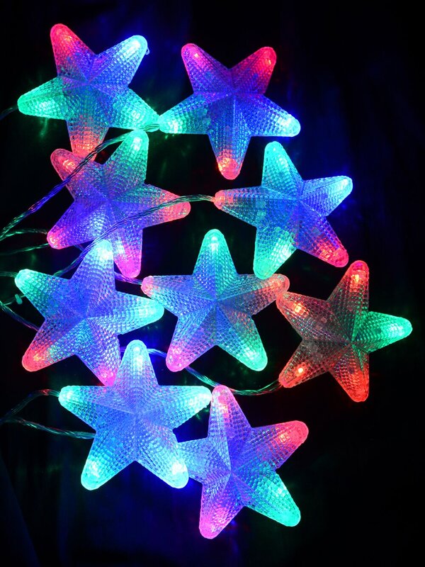 10 Multi Colour Textured Stars Twinkle LED Christmas Icicle String Light - 1.4m