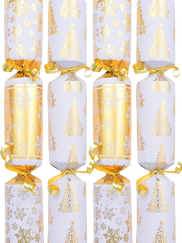100 x 24cm Shiny Gold & White Christmas Trees & Snowflakes Small Bon Bons
