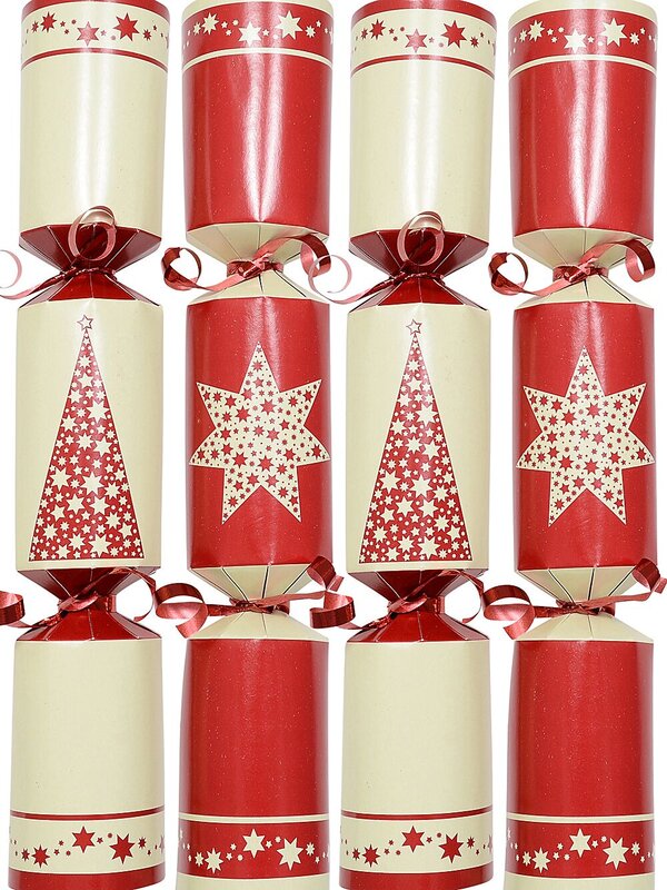 100x Red & Cream Stars Silhouette Christmas Bon Bons (Crackers) | 25cm