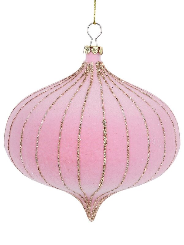 10cm Pale Pink Flocked Christmas Onion Bauble