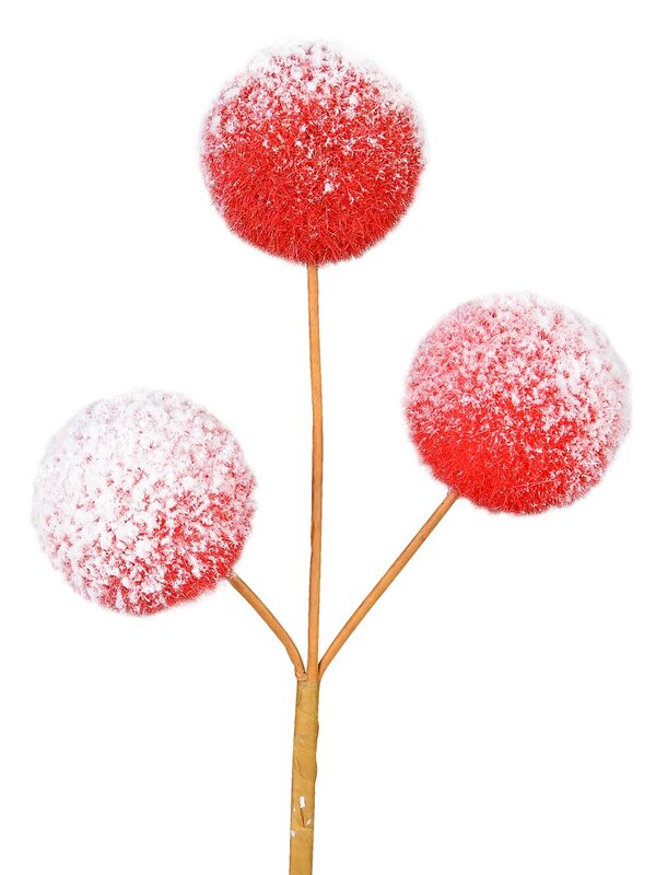 Red With White Frost Pom Pom Snowballs Christmas Tree Clip Pick | 12cm