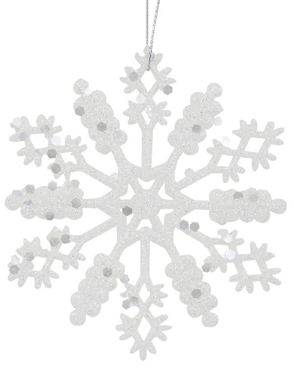 12x 10cm Thin White Glitter Snowflakes Christmas Tree Ornament
