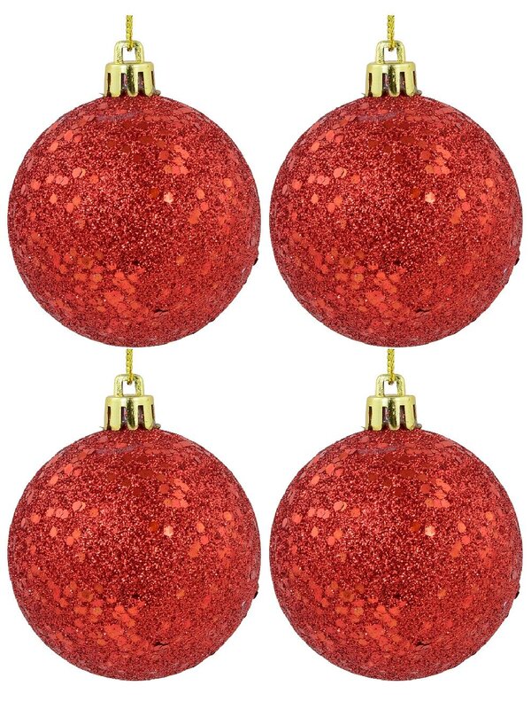12x Lustrous Red Essential Sequin & Glitter Baubles | 60mm