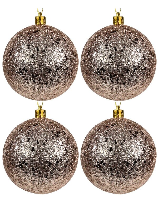 12x Lustrous Rose Gold Essential Sequin & Glitter Baubles | 60mm