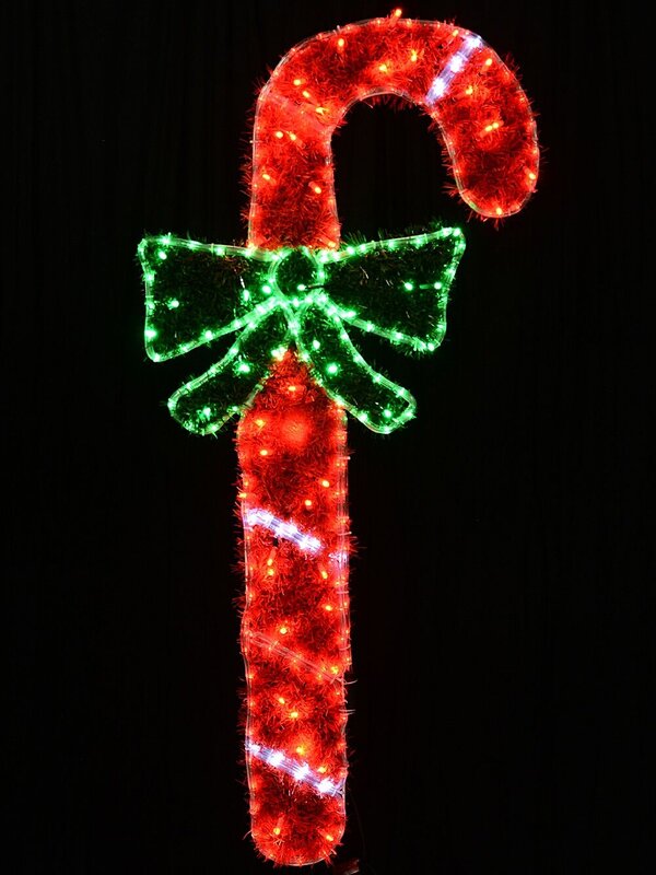 1.3m Tinsel Candy Cane & Bow With Red, Green & Cool White LED  Light Display