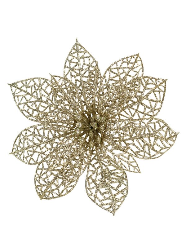 14cm Champagne Perforated Bract Poinsettia Christmas Tree Clip Pick