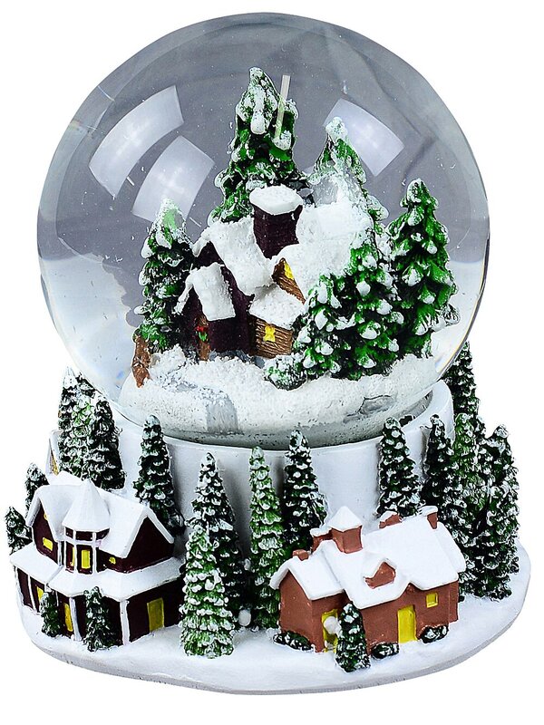 11cm Winter Town Scene With Music & Lights Waterball Snow Globe