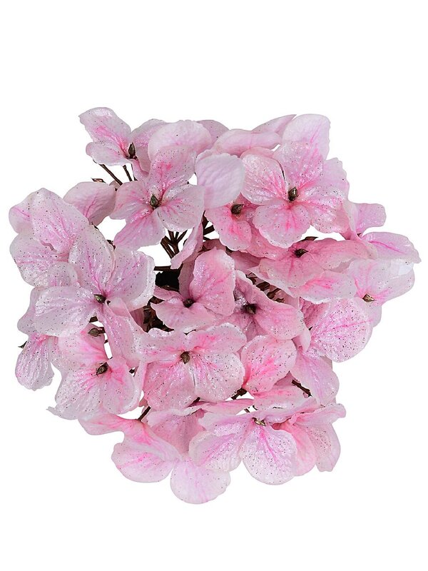 Pink Hydrangea Floret Cluster With Silver Glitter Christmas Tree Clip Pick | 15cm