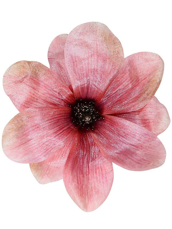 Pink Magnolia Flower With Silver Decor Christmas Tree Clip Pick | 18cm