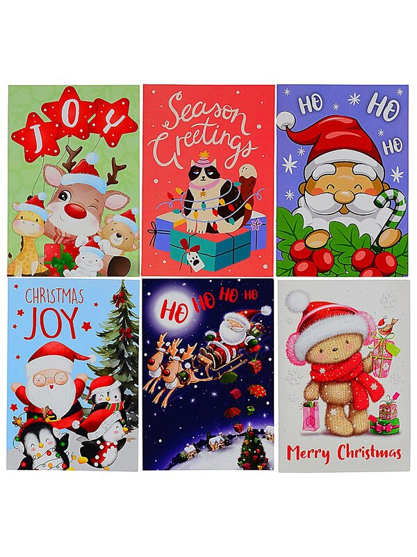 18x Cute Assorted Christmas Characters Greeting Cards Pack | 16cm